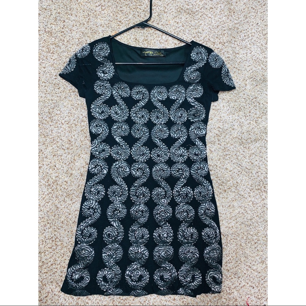 Black & Gray Embroidered Mini Dress